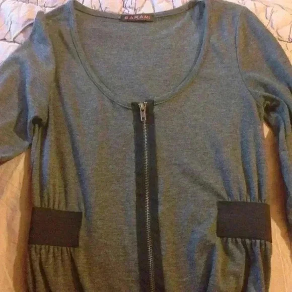 RARE Barami Sz S  Y2K gray, long-sleeve, zip-front dress with contrast Sides. - Picture 5 of 10